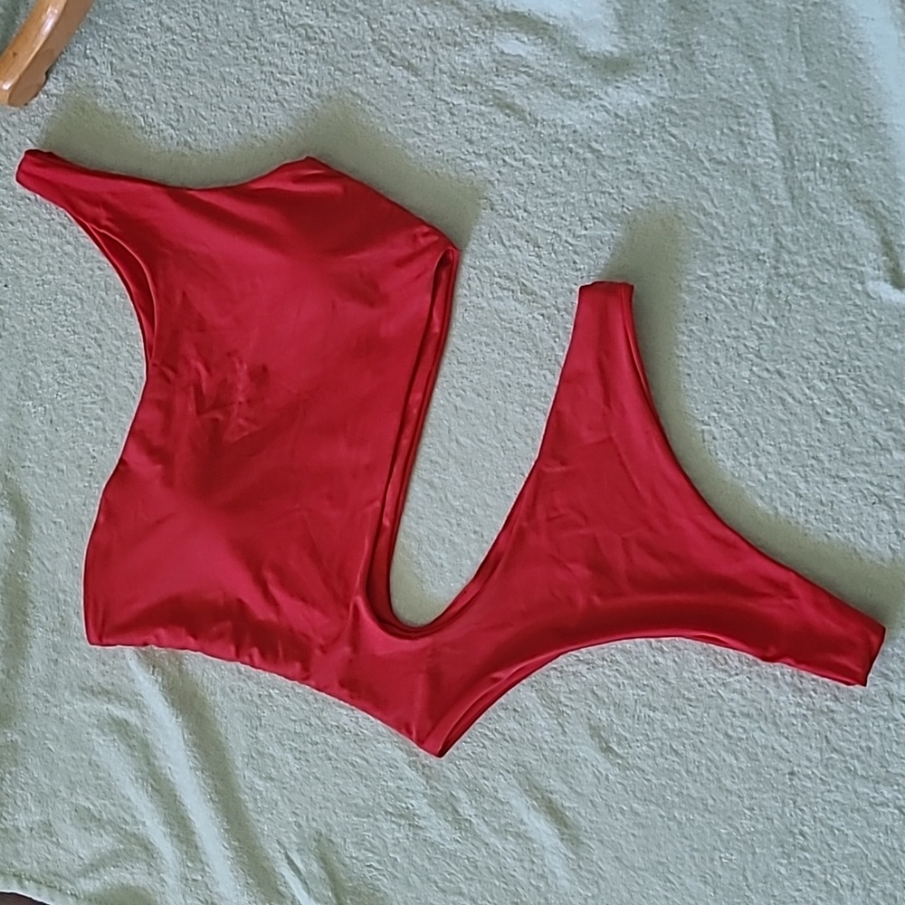 Red one-piece swimming suit/ size L